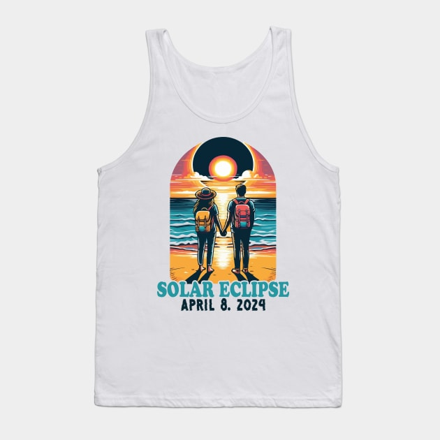 Total Solar Eclipse April 8 2024 Cute Couples Matching Wife and Husband Tank Top by JUST PINK